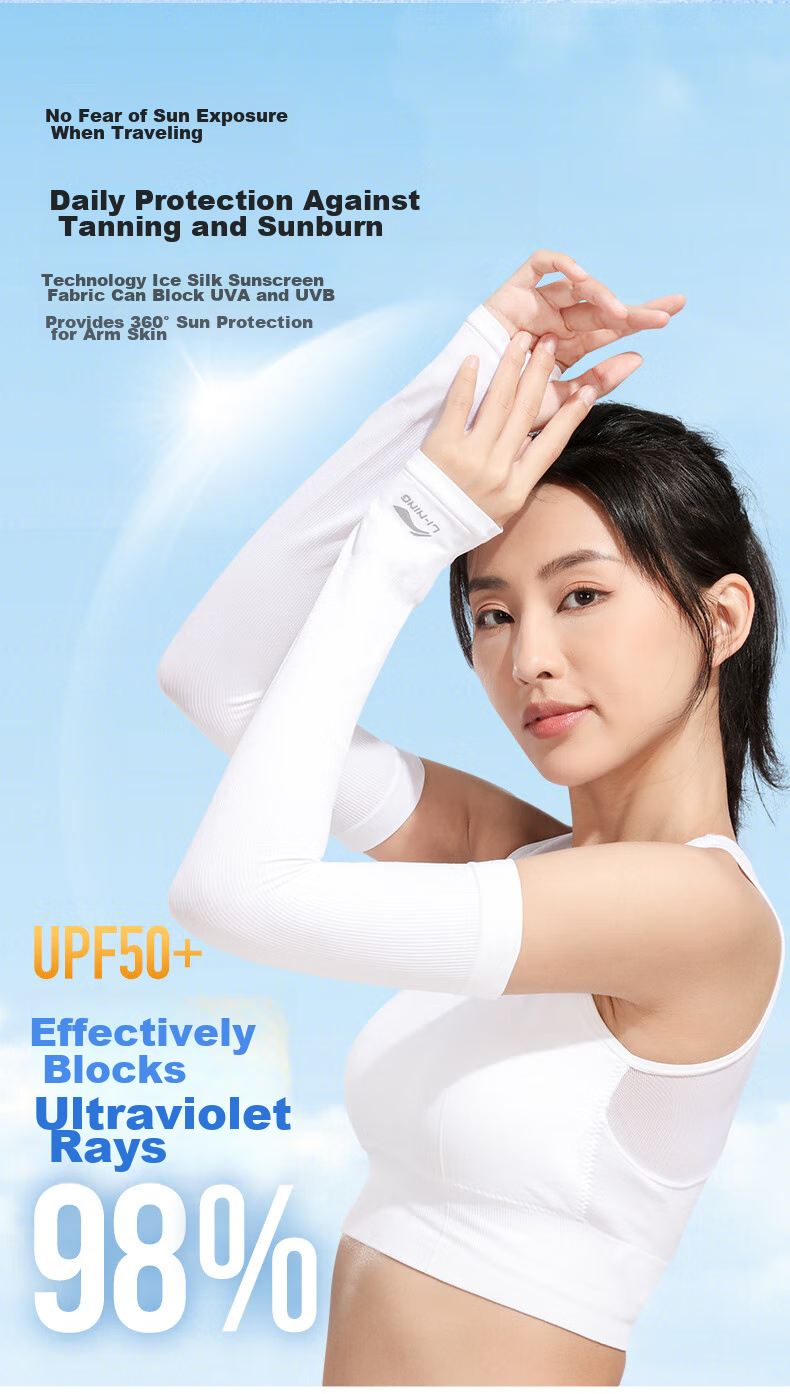 Li-Ning Ice Silk Cooling Arm Sleeves for Men And Women, Sun Protection Arm Covers for Summer Cycling Fishing Driving, UV Protection Cool Arm Guards 3