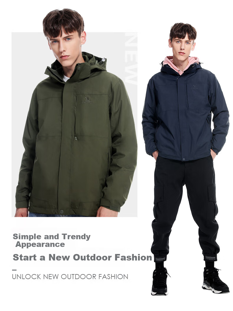 CAMEL Outdoor Jacket, Three-In Fleece-Lined Thickened Waterproof Couple's Coat, Mountaineering Clothing, A9W114120-1 5