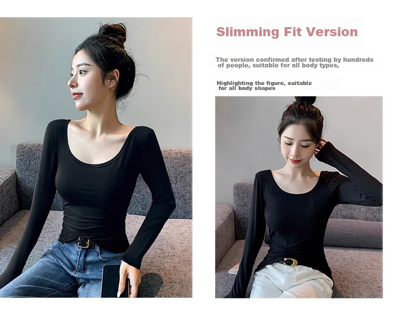 Woodpecker Modal Base Layer Women's Double U Neck Long Sleeve T-Shirt Stylish Outerwear Thin White S 5