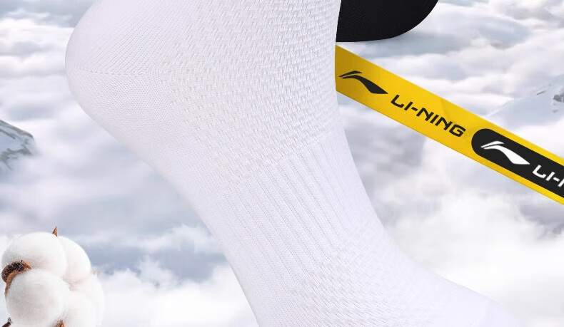 Li-Ning Socks, Men's Basketball Socks, Sports Socks, Women's Running Socks, Cotton, Spring And Summer, Sweat-Absorbing, Quick-Drying, Odor-Resistant, Outdoor Hiking, White 3