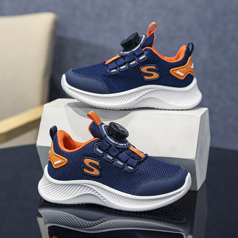 SNOOPY Children's Sports Shoes, Boys And Girls Mesh Running Shoes, Lightweight Casual White Sneakers, 2017W Navy Blue, Size 27
