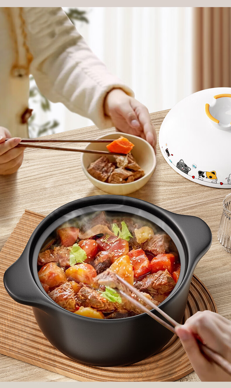 Royalstar Ceramic Casserole Pot for Soup Making, Heat-Resistant, Dry-Burning, Shatter-Resistant Stew Pot for Gas And Open Flame Stoves, Cartoon Cat Design, 3.3L Capacity 2