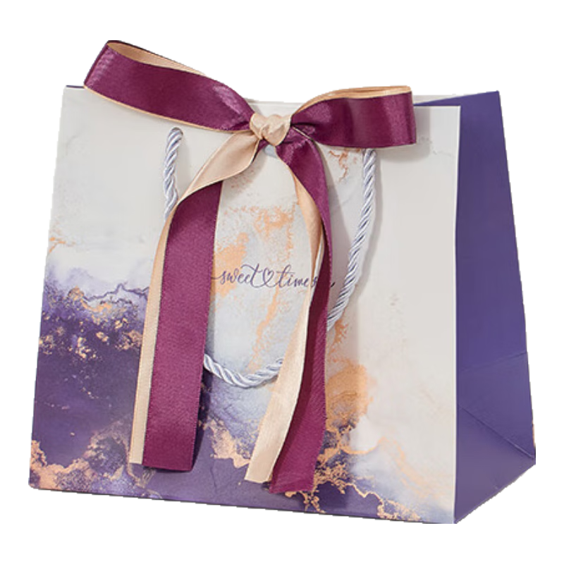 Olivin Small Gift Bag Medium Paper Tote Bag Children's Birthday Gift High-End Exquisite Ribbon Gift Bag 18x16x10cm Purple Fantasy Dual Color 5-Pack