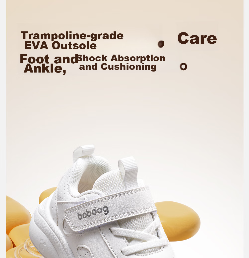BOBDOG Children's Shoes, Toddler Walking Shoes for Boys And Girls, Spring And Autumn Versatile School White Sneakers, Academy White, Size 26 8