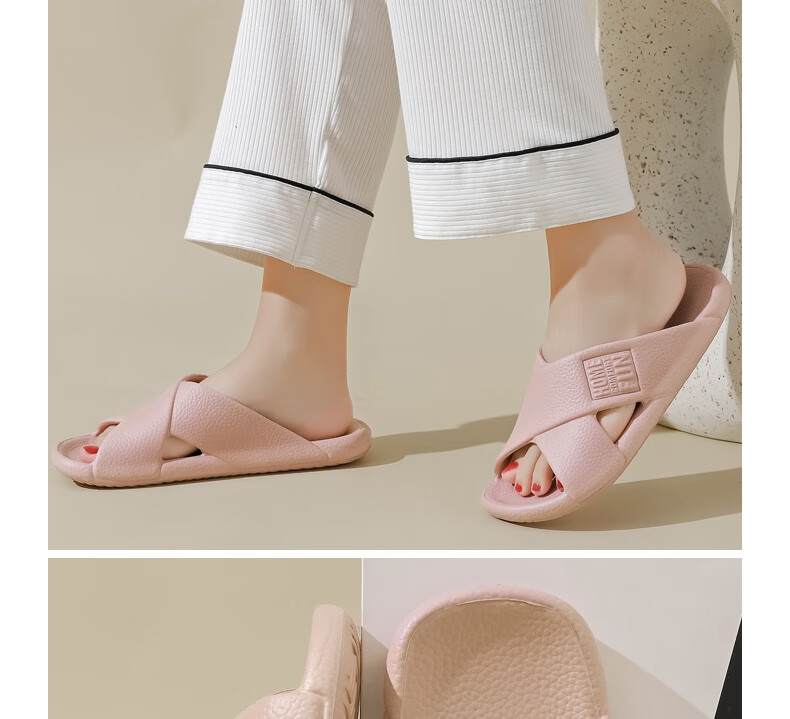 Huameijianbu Cross Mocha Slippers, Couples Bathroom Indoor Outdoor Thick Soft Sole Non-Slip Sandals HM600, Pink, Size 39-40 15