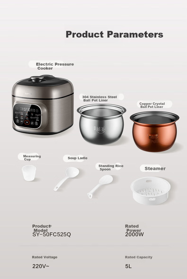SUPOR ZMD Anxin Series, Home Use 5L Smart Reservation Ball Pot, Large Capacity Electric Home Fully Automatic Multifunctional Rice Cooker, Electric Pressure Cooker SY-50FC525Q 16
