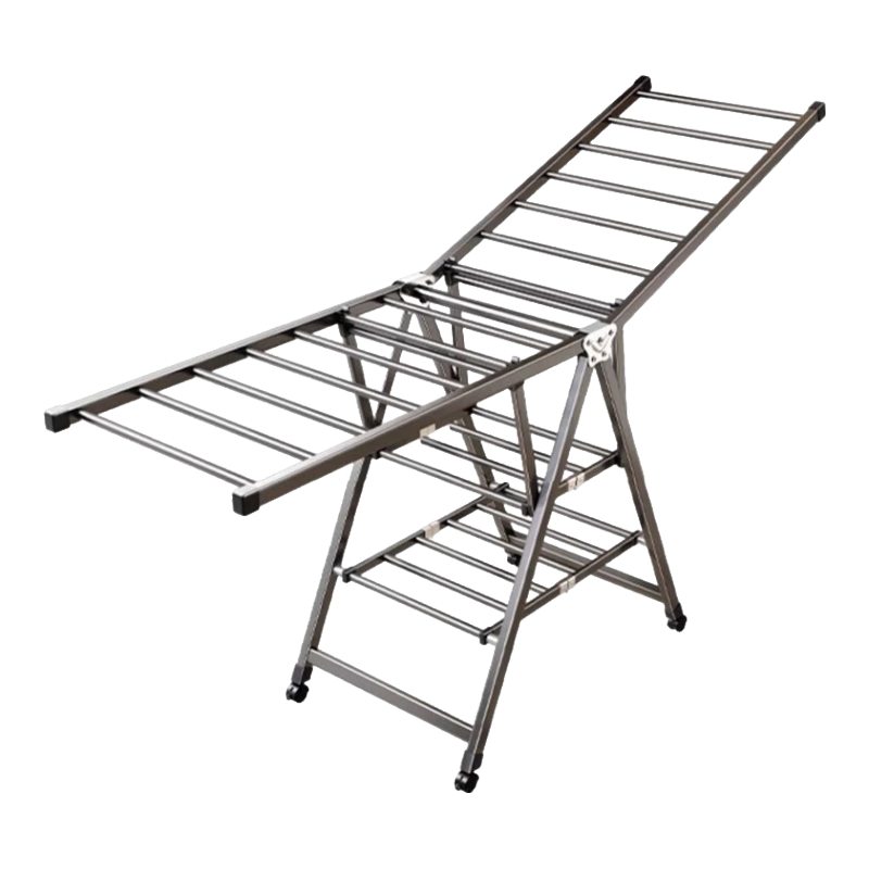 Huakaizhixing Clothes Drying Rack, Floor-Standing Clothes Rack, Foldable Hanger, Indoor Drying Pole, Balcony Quilt Drying Rack YJ79, Three-Tier, 1.8 Meters