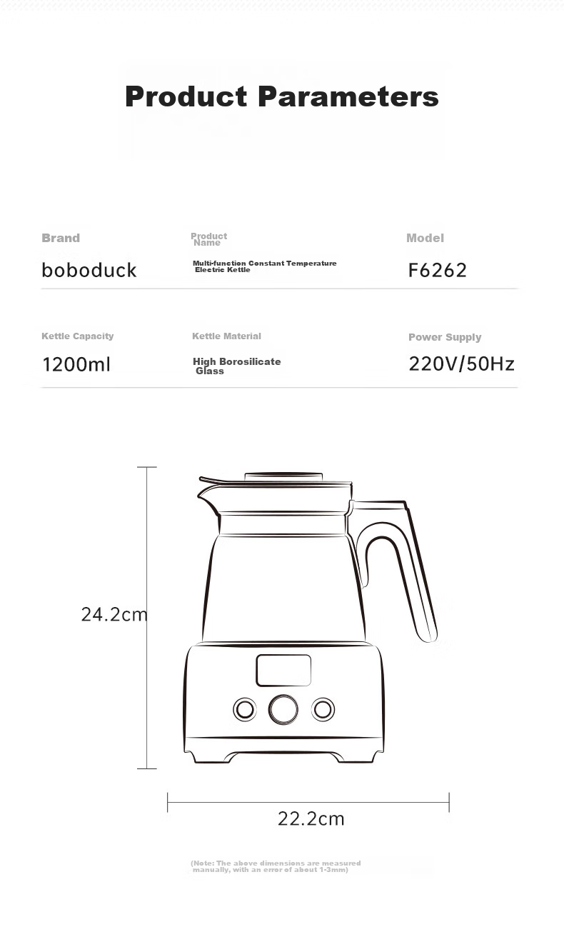 Boboduck Constant Temperature Kettle, Baby Formula Maker, Milk Powder Dispenser with Precise Water Output, Smart Constant Temperature Kettle, Water Boiler, 1.5L, 6293 24