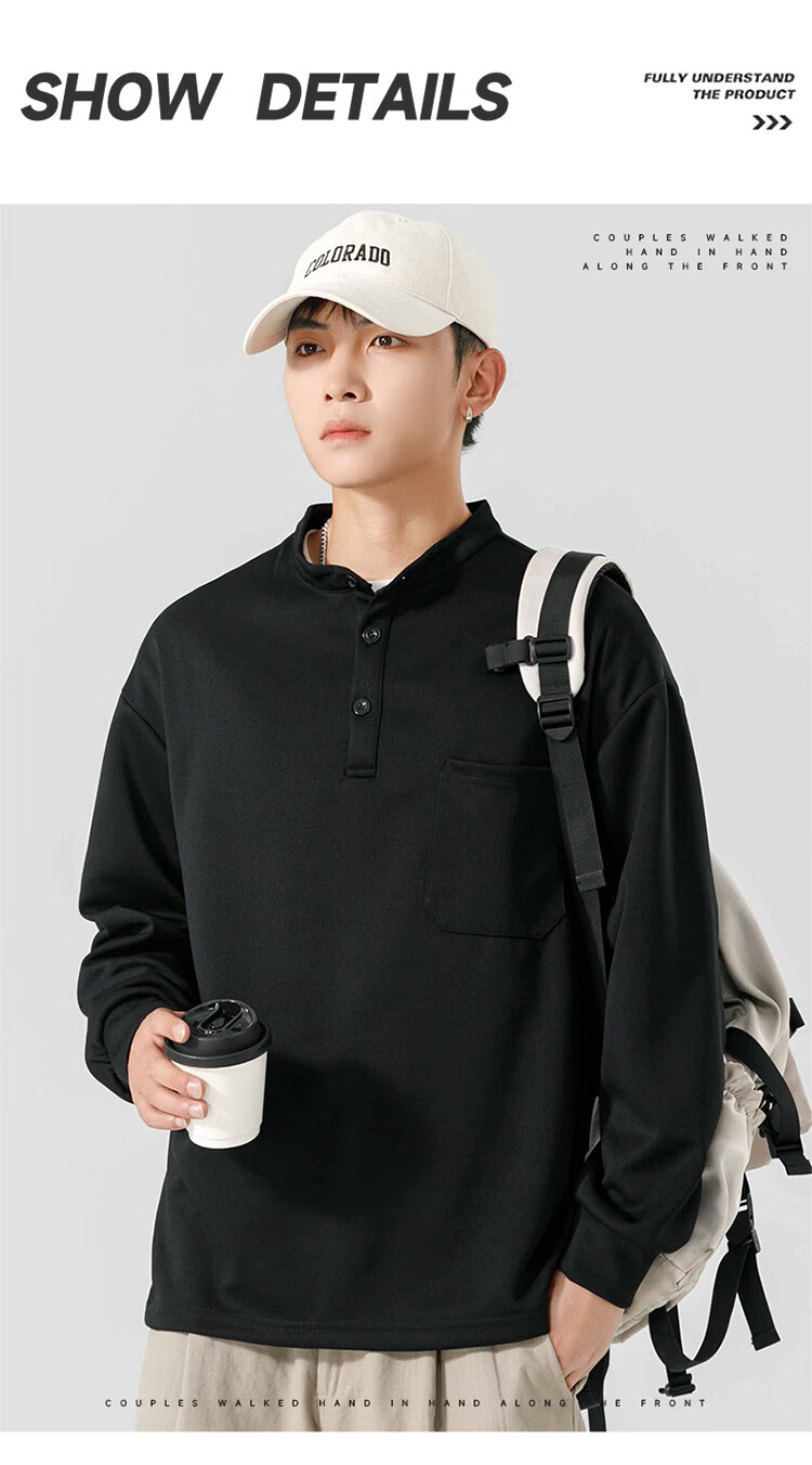Dingfengbaoluo American Streetwear Men's Long Sleeve T-Shirt Spring Summer Crewneck Sweatshirt Loose Casual Base Shirt MT41 Black XL 1