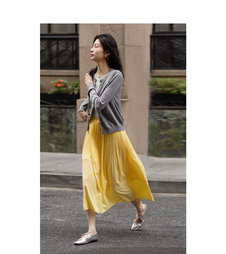 Dme [Lingdong Muxi] Spring French Cloud-Feel Cotton Elastic Waist Pleated A-Line Breathable Midi Skirt for Wome 4