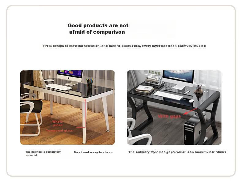 Fanshe Tempered Glass Computer Desk, Glass Desktop Workstation, Thickened Nordic Minimalist Office Desk 9