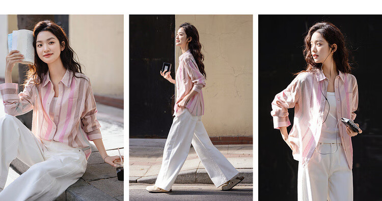 Dme [Layering Essential] Spring Cloud Cotton, Three-Dimensional Lapel Striped Shirt, Loose Comfortable Concealing Blouse, Women's Top 4