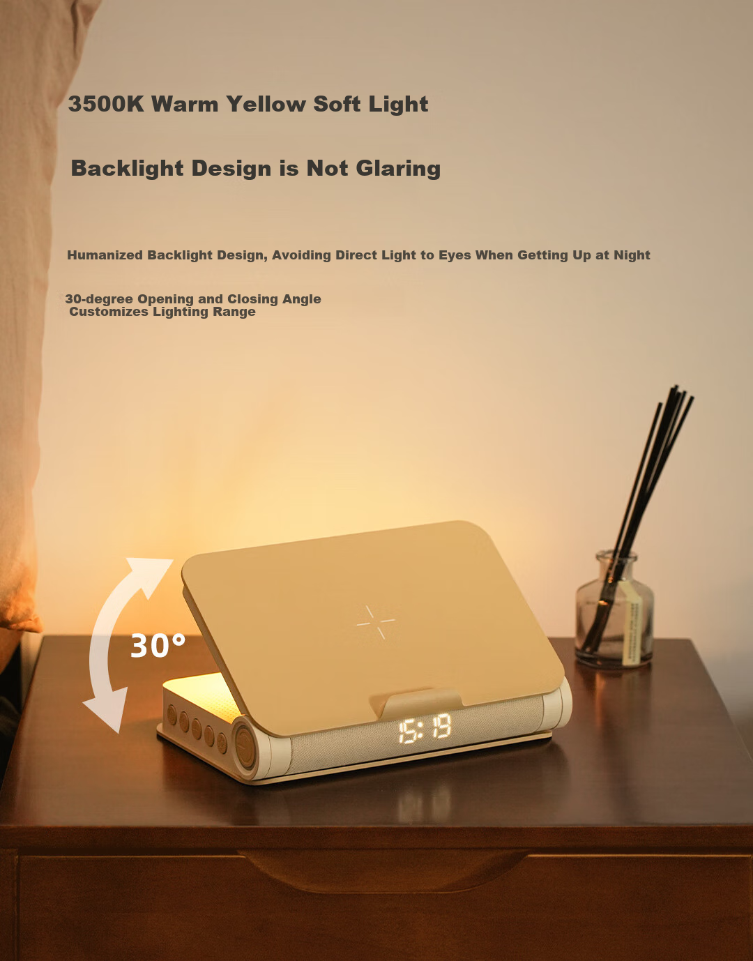 EZVALO Sleep Reading Lamp with Bluetooth Speaker, Bedside Night Light, Sleep Light, Alarm Clock, Wireless Charging, Practical Birthday And Mid-Autumn Festival Gift for Men And Wome 5