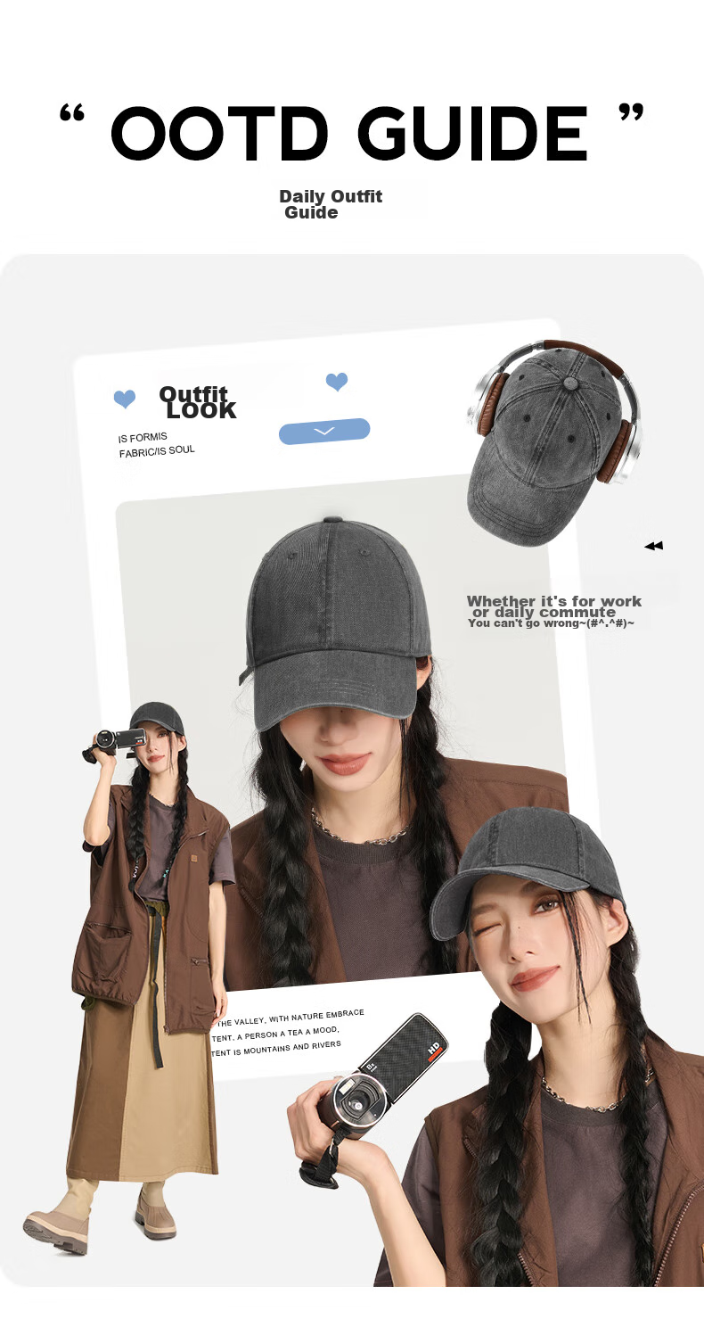 CACUSS Women's Baseball Cap Summer Outdoor Duckbill Hat Large Head Circumference Pure Cotton Soft Top Slim Face Sun Hat Dark Gray 2