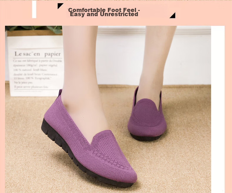 Weizhi Old Beijing Cloth Shoes for Women, Fly-Knit Loafers, Polyurethane Sole Flats, Mom Shoes WZ1029 Purple 37 11