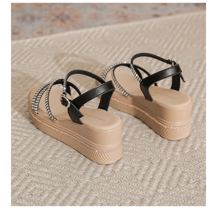 ZHR Women's Shoes, Summer Wedge Versatile Sandals, Fashionable Rhinestone Platform Slimming Beach Shoes for Women, AY161, Apricot Color, Size 35 39
