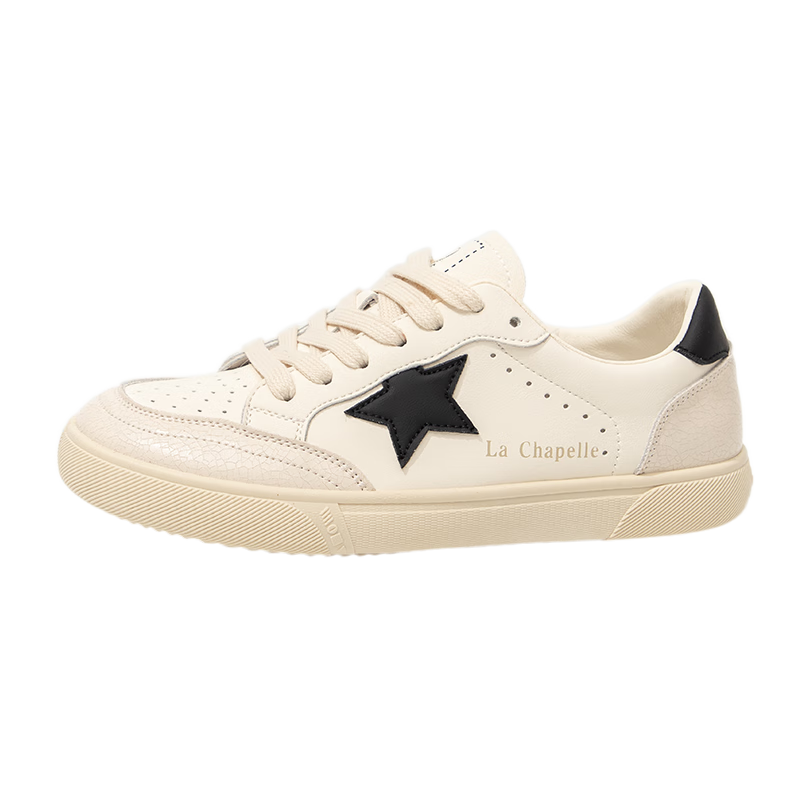La Chapelle Women's Sneakers, Versatile Lightweight Soft-Soled Casual White Shoes for Women-N6687 Beige And Black, Size 36
