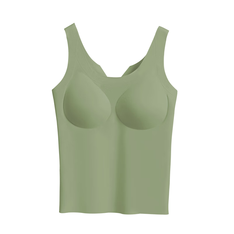 Hodo Women's Summer Ice Silk Seamless Camisole with Built-In Chest Pads, Sleeveless Undershirt E0-08 Matcha Green 165