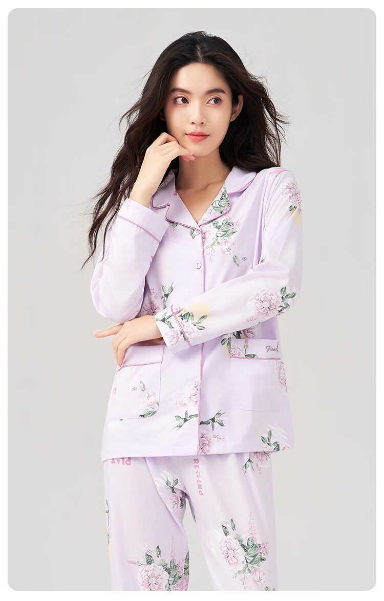 Threegun Dream Series Women's Long Sleeve 100% Cotton Anti-Mite Pajamas Autumn Winter Homewear 10