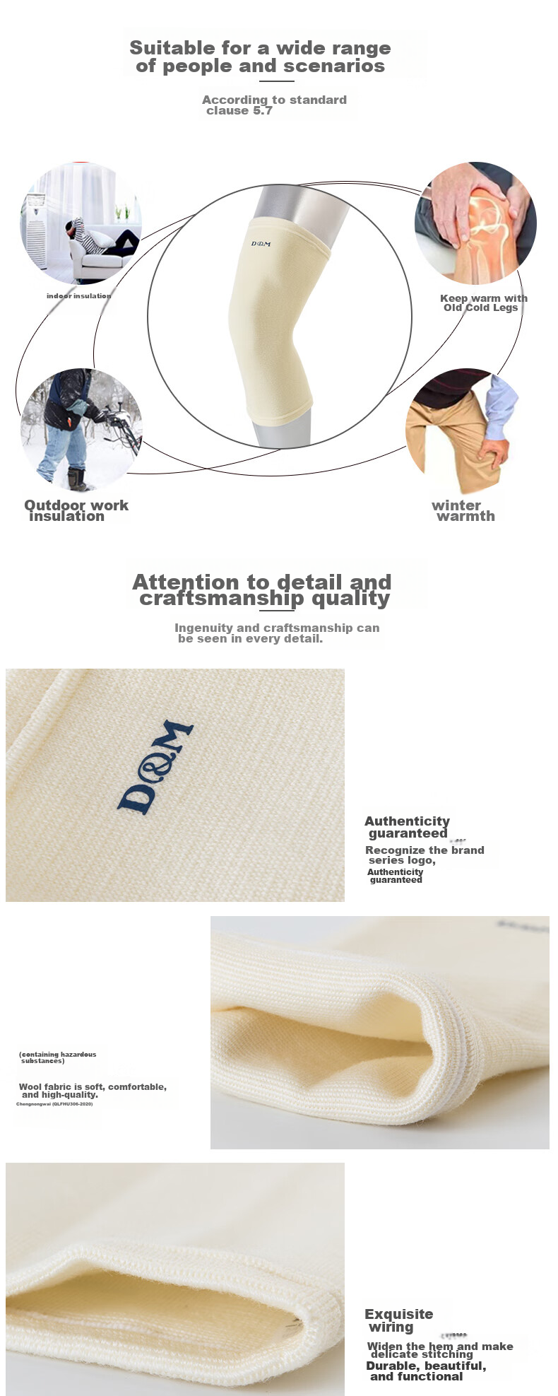 D&M Merino Wool Thermal Knee Pads, Thickened, for Middle-Aged And Elderly with Cold Legs And Arthritis, Autumn And Winter Extended Leg Protection, for Men And Women, One Pair 10
