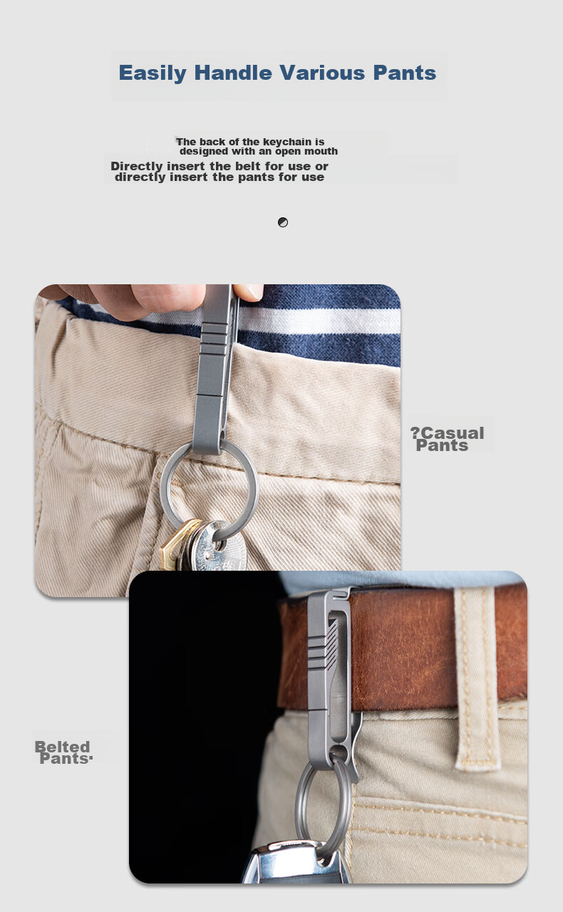 YORA Titanium Alloy Belt Clip Keychain, Leather Belt Buckle, Men's Waist-Hanging Belt Clip, Men's Sports Pants Car Key Ring Pendant 5