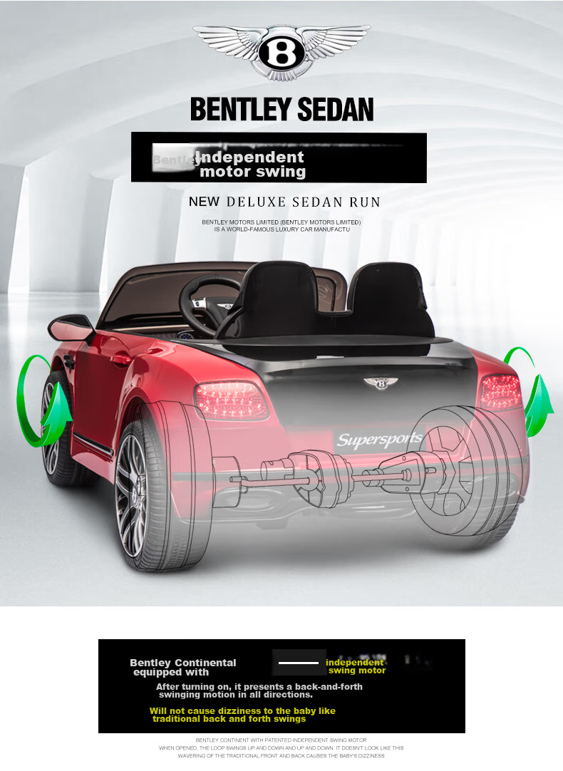 BeRica Children's Electric Car, Four-Wheel Vehicle, Two-Seater Bentley, Remote Control Toy Car for Kids, Rideable Toy Car, Baby Gift 8