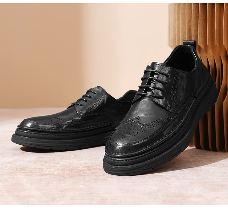 HLA Men's Business Casual Soft Sole Height Increasing Brogue Leather Shoes HAAPXM1DAV061 Black Size 38 13