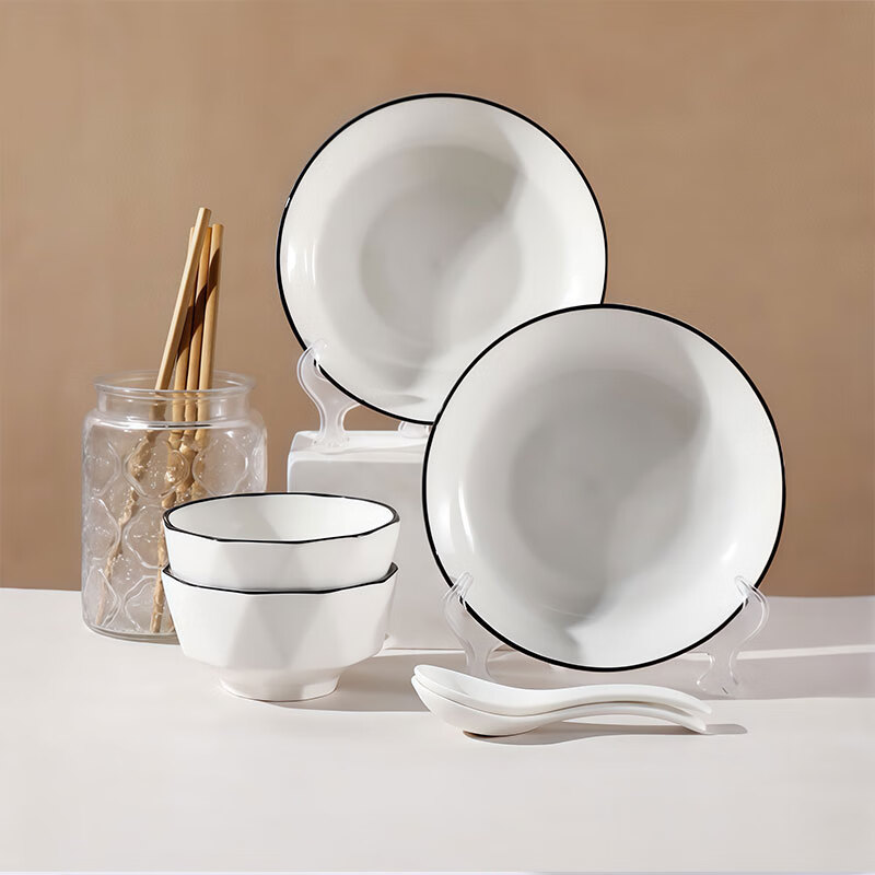 JIWUSENLIN Single-Person Tableware Set, Bowl And Chopsticks Combination Plate, Diamond-Shaped Bowls for Home Use Or Gifting, 8-Piece Set