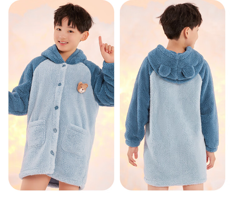 Hodohome Girls' Winter Flannel Warm Pajamas Thickened Fleece Bathrobe Robe 700 Purple Size 130 18