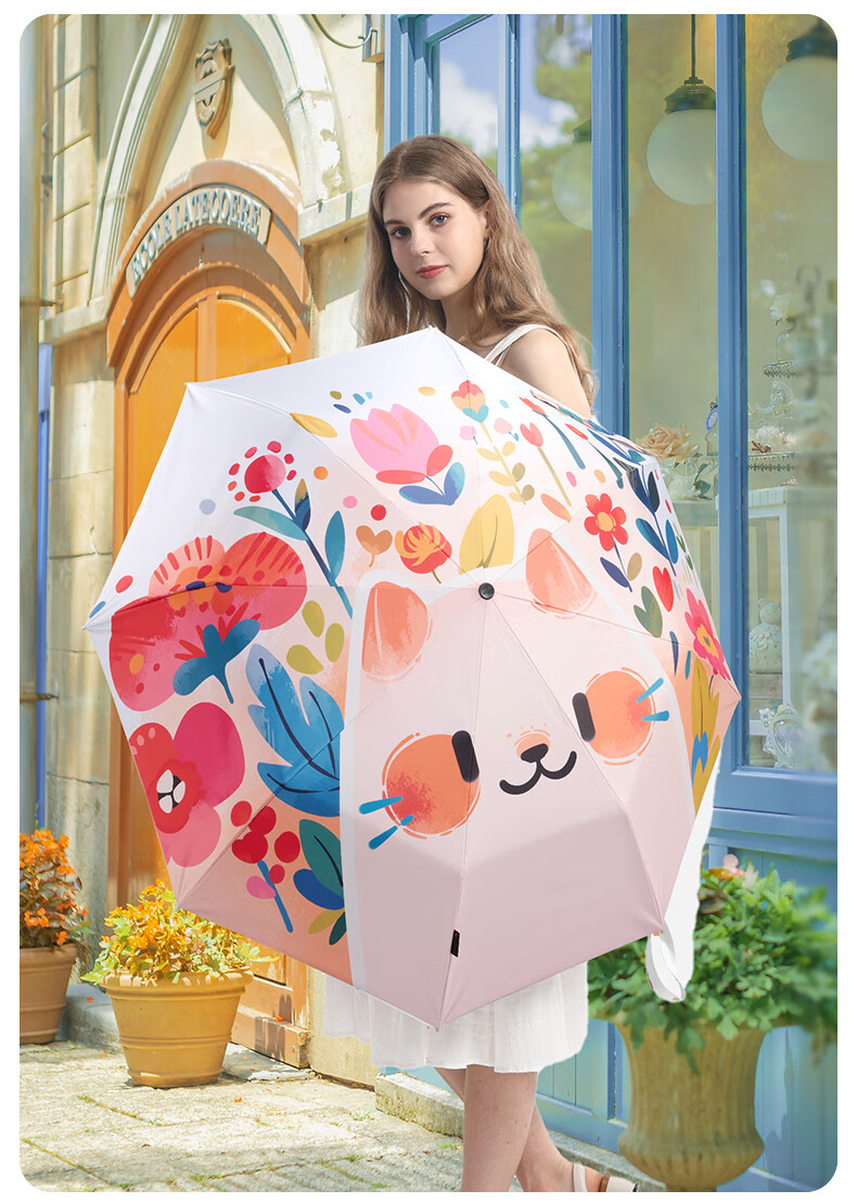 Knirps German Sun Umbrella, UV Protection, Rain And Shine Umbrella, Black Gel Umbrella, Women's Gift, Cat Desig 11