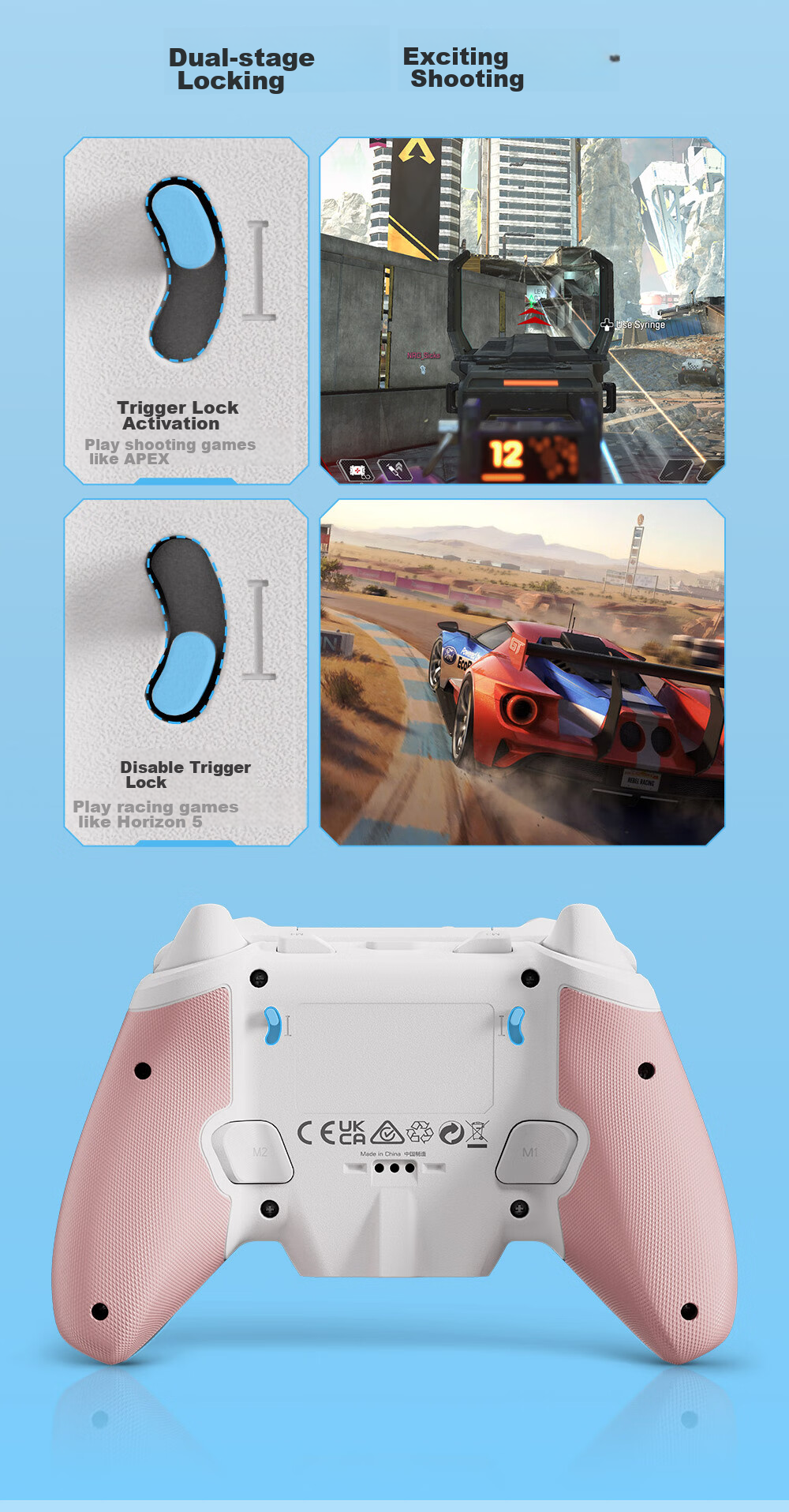 Mojiang Rainbow 2 Se Wireless Game Controller Switch Pro Bluetooth Motion Sensing Vibration for PC, Mobile Phone, Steam, Apex Legends, Black Myth: Wukong, Horizon 6 Precise Blue 5