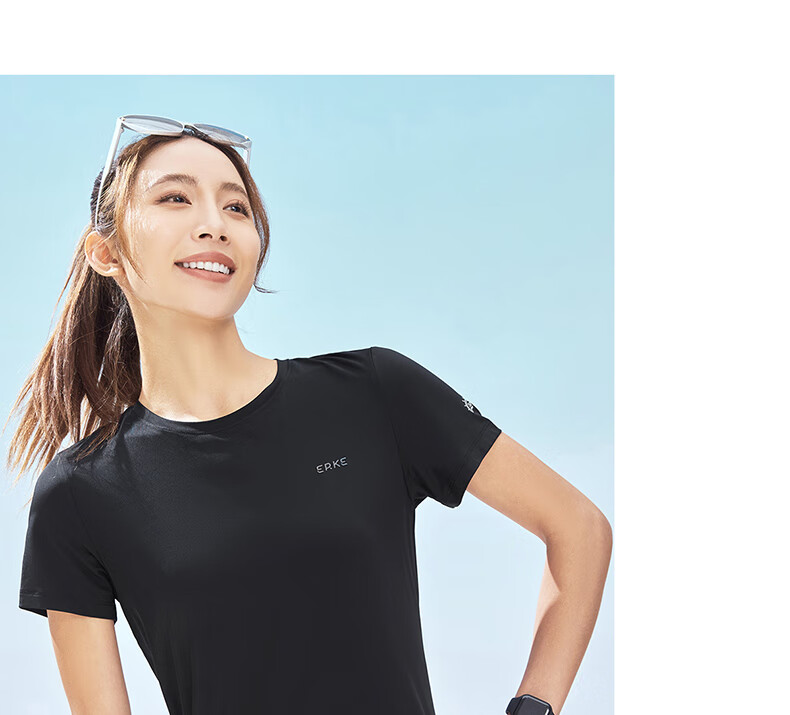 ERKE Women's Summer Sun Protection T-Shirt, Slim Fit Round Neck Knit Short Sleeve UPF50+ Outdoor Sunblock Top 6