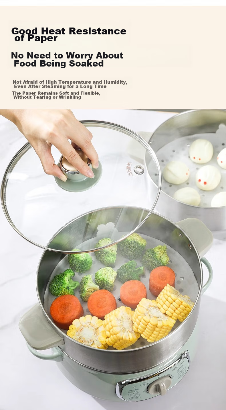 Jiamo Disposable Steamer Cloth, Silicone Oil Non-Stick Paper, for Steamed Buns And Cakes, Baking Liner, Diameter 24cm, 100 Sheets of Steamer Oil Paper 11