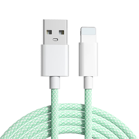 Nengshi Apple Charging Cable, 2.4A Fast Charging Data Cable, Suitable for IPhone14/13ProMax/12/11/X/XR/8/7 Phones And IPad Tablets, Car-Mounted Braided Cable, 1.5 Meters, Gree