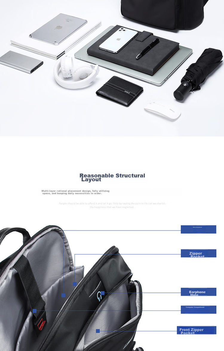 GOLF Laptop Backpack with 14-Inch Notebook, Men's Backpack with Earphone Holes, Business Travel Large Capacity Desig 6