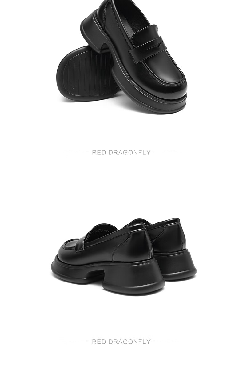 RED DRAGONFLY Slip-On Loafers, Spring And Autumn Thick-Soled Heightening Women's Flats, Academic Style JK Women's Shoes, WLB24643, Black, Size 39 12
