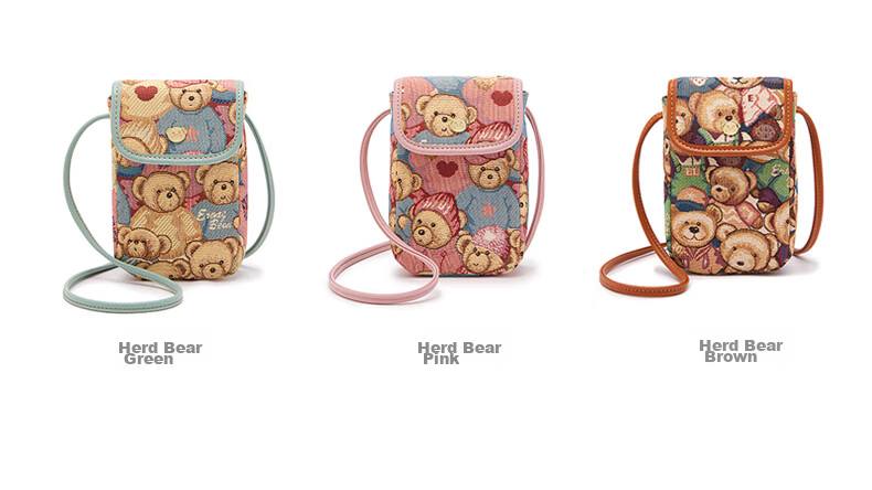 Xiaoxiongyilian Women's Phone Bag, Lightweight Coin Purse, Bear Pattern Shoulder Crossbody Bag, Mini Handbag for Women, Valentine's Day Gift 11