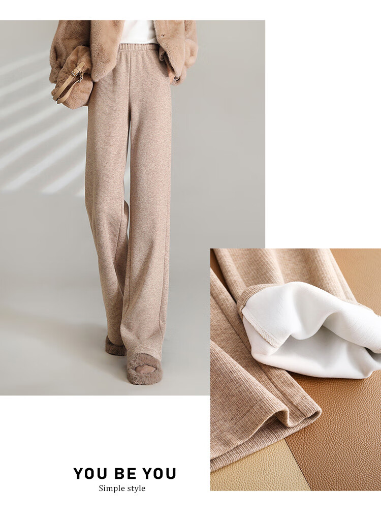 LOUISYAO Women's Winter Simple Solid Color High-Waist Fleece-Lined Thickened Straight-Leg Casual Pants Black 1 M 5