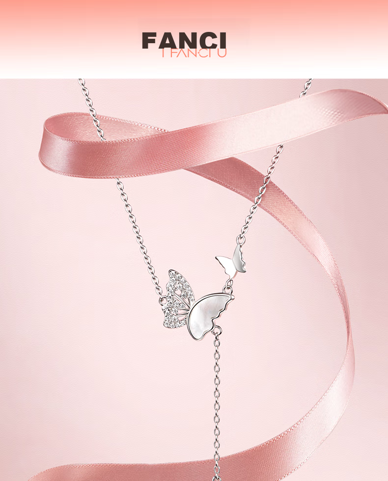 Fanci Light And Shadow Butterfly Necklace for Women, Silver Collarbone Chain, Luxurious High-End Jewelry Pendant, Birthday Gift for Wome 1