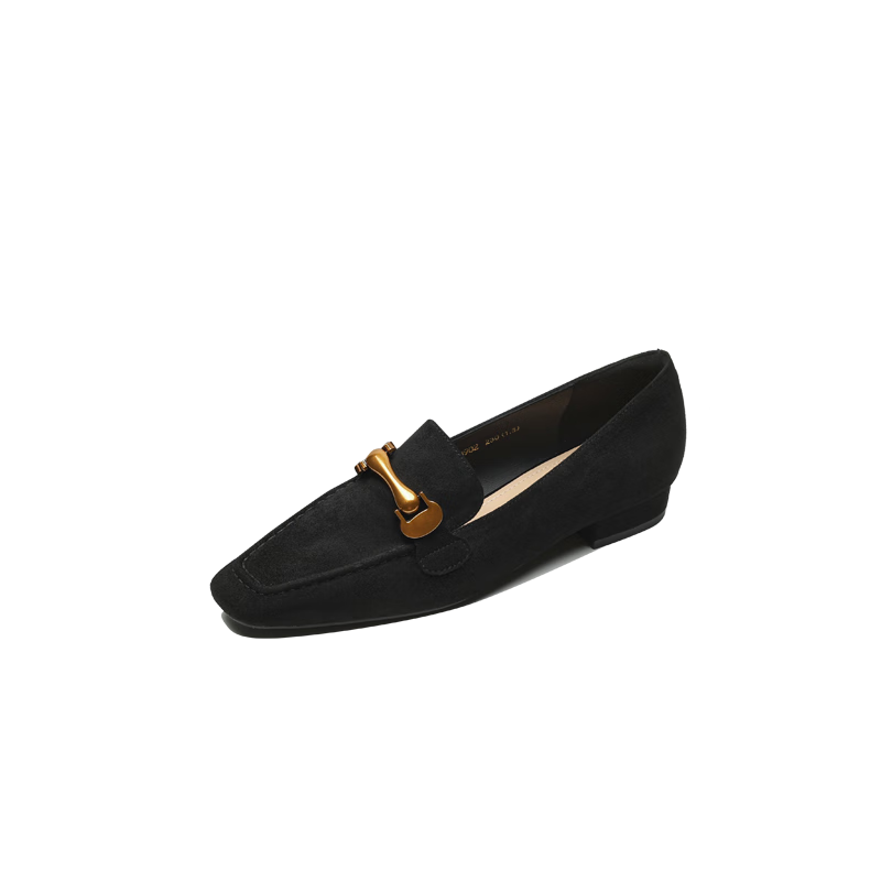 DME Spring Autumn Retro Fashion Simple Versatile Solid Color Deep Mouth Metal Buckle Loafers Women Single Shoes