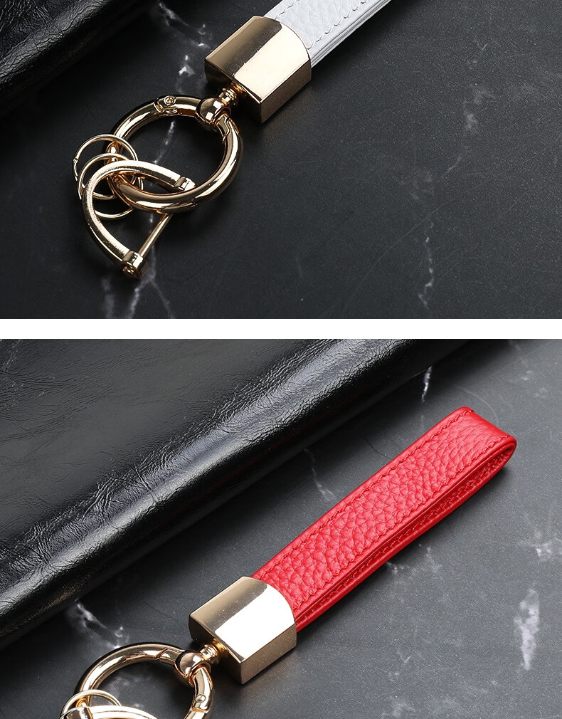 ESCASE Car Key Chain Genuine Leather Pendant for Men And Women, Key Ring, Waist Strap, Electric Vehicle, Audi, Volkswagen, BMW, Black 14