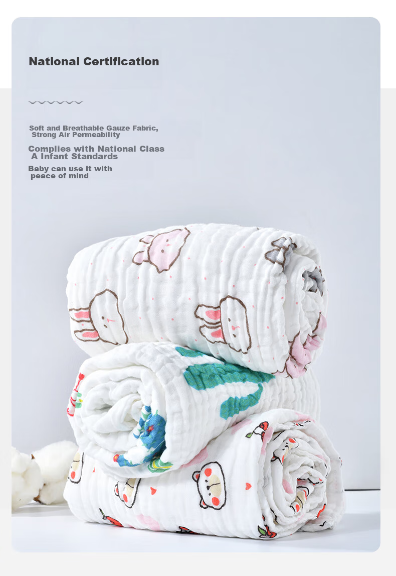 Grace 6-Layer Pure Cotton Baby Muslin Bath Towel, Class A Newborn Infant Children's Sports Bath Towel, 110*110cm 5