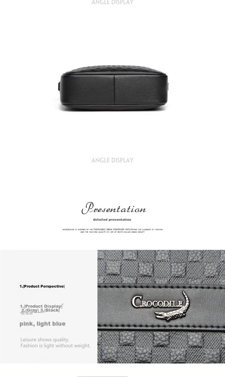 CROCODILE Top-Grain Leather Plaid Business Casual Shoulder Bag, Men's Vertical Crossbody Bag XT2045, Gift for Boyfriend 15
