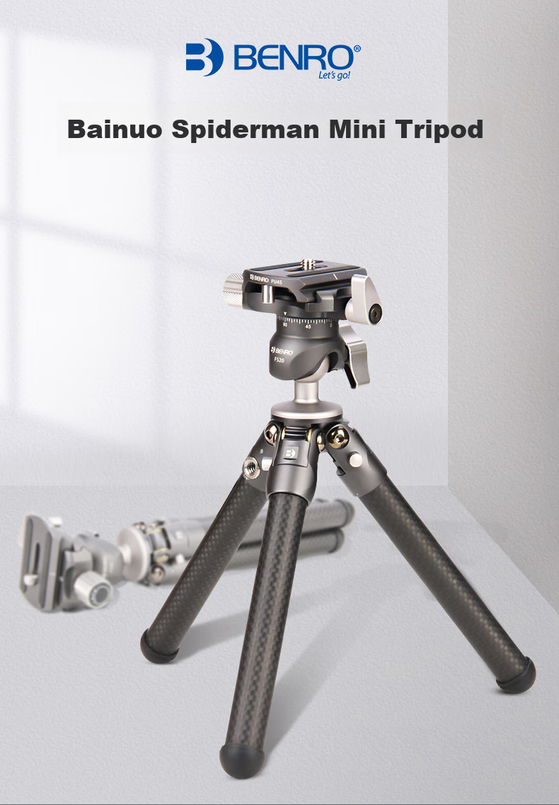 Benro SC05K Mini Professional Carbon Fiber Desktop Tripod, Macro Climbing DSLR Mirrorless Camera Lightweight Portable Gimbal Phone Clamp Vlog Tripod Kit 3
