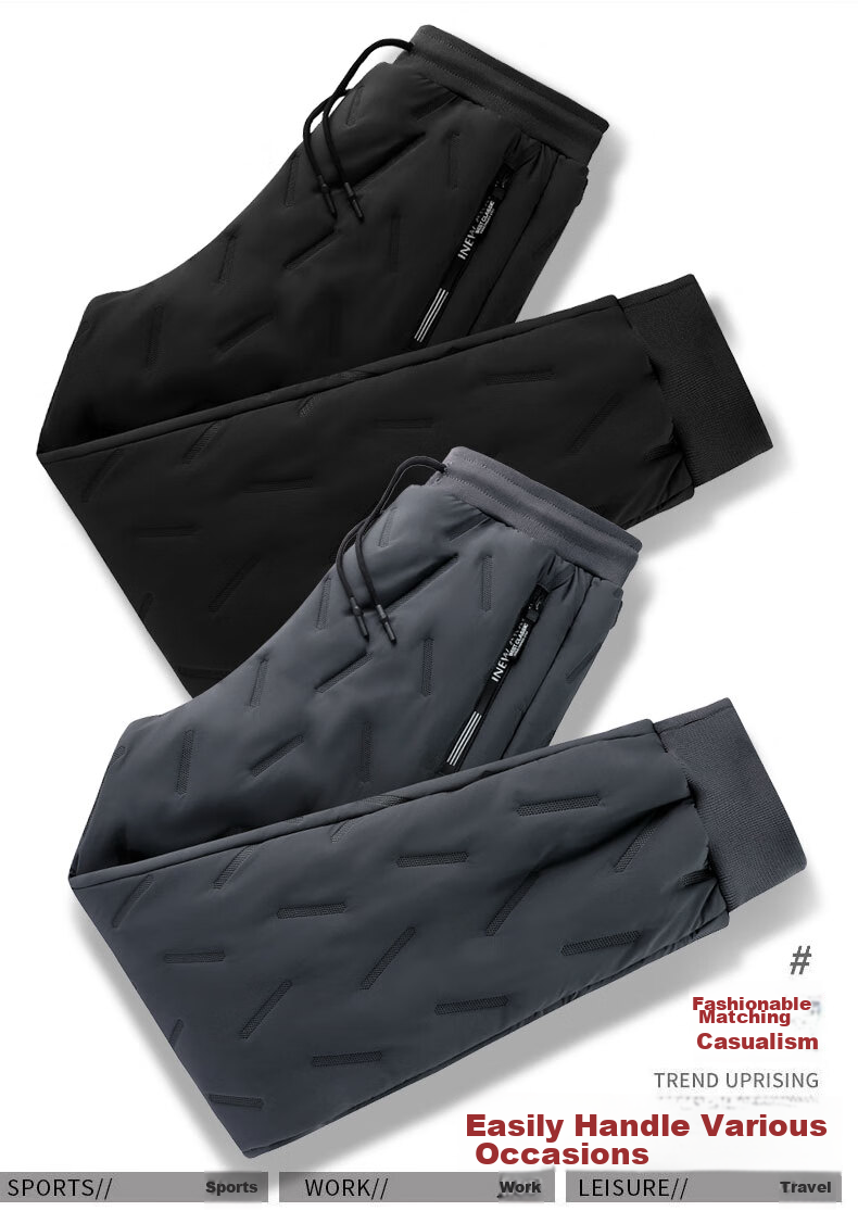 MiiOW Cotton Pants for Men, Winter Casual Plus Size, Fleece-Lined Thick Lambswool, Outdoor Workwear, Sports Warm Trousers for Me 9