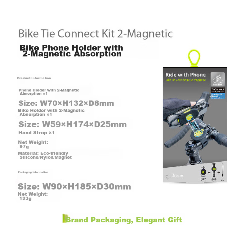 Bone Road Bike Phone Mount, Magnetic Quick-Release, Cycling Navigation Bracket, Silicone Shock-Absorbing, Compatible with Garmin GPS Watches 16