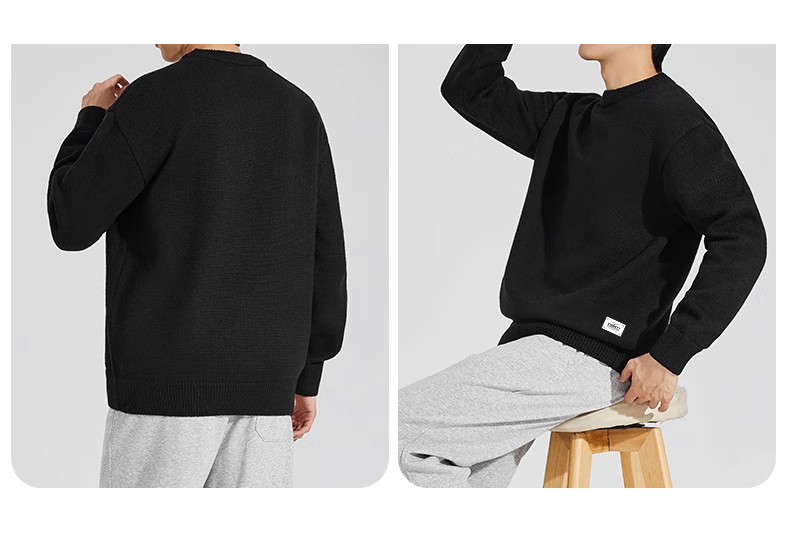 Huili Men's Sweater, Autumn And Winter Round Neck Pullover, Warm Base Layer Knit Sweater, Thick Comfortable Warm Top, Iron Gray, 4XL 10