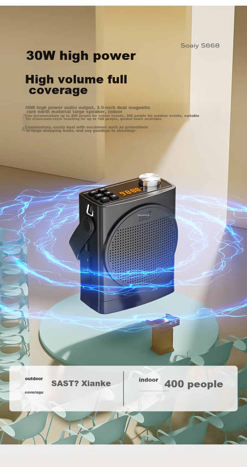 Soaiy S638 Mini Megaphone for Teachers, 18W Power, Smart Anti-Loudness, Built-In 300s Recording, Bluetooth Speaker, Teaching Guide, Shopping Assistant, Public Address System, Type-C, Black 6