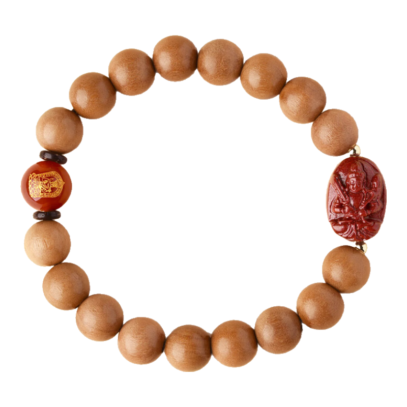 Lingfei Peach Wood Bracelet for Men And Women, Collectible Prayer Beads, Zodiac Year Agate Cinnabar Birthday Gift, Ox Tiger 10mm