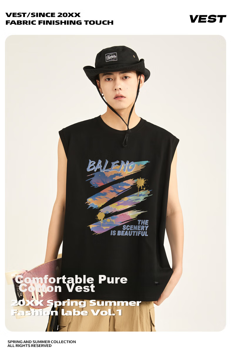 Baleno Men's Tank Top, Summer American Trendy Brand, Loose Fit, Breathable, Versatile Sleeveless Shirt, Youth Basketball Pure Cotton Vest 2